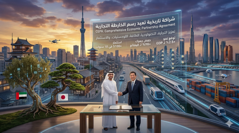 الشراكة الاقتصادية الشاملة، الإمارات واليابان، التبادل التجاري، الاستثمار الأجنبي، التكنولوجيا المتقدمة، سلاسل الإمداد، قطاع اللوجستيات، الهيدروجين الأخضر، رؤية الإمارات الاقتصادية، الاقتصاد غير النفطي.